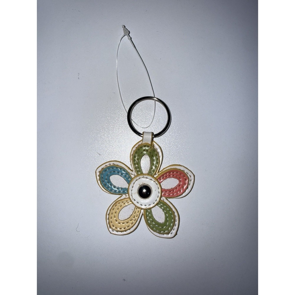 Adorable Multicolor Leather Flower Decorative Purse Accessory Or Keychain